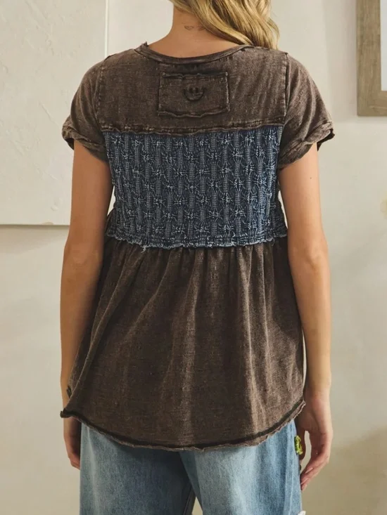 🎉 OLI & HALI “ SUMMER “ OLI AND HALI WASHED SMOCKED PEPLUM TOP 66A - Picture 6 of 6